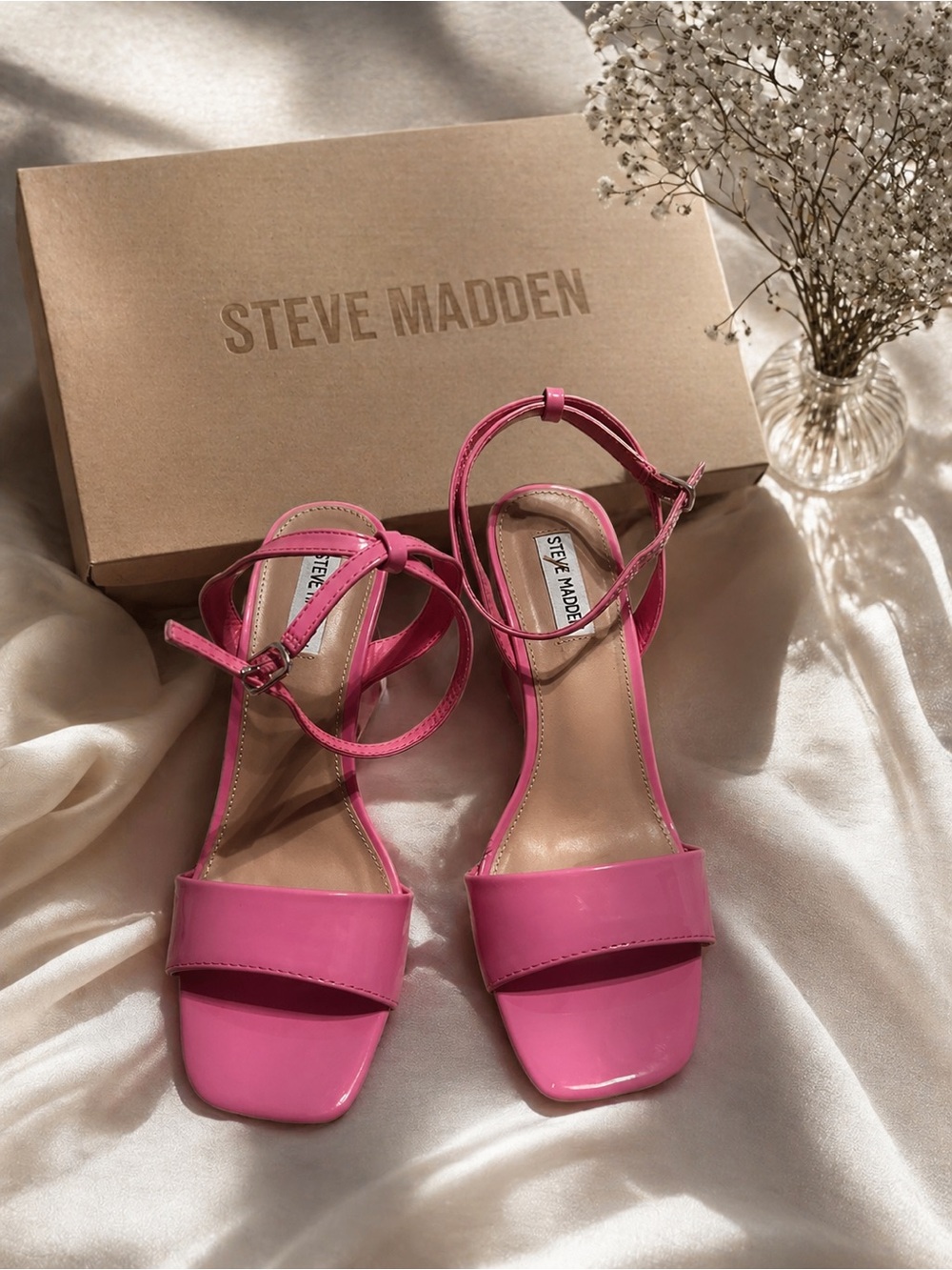 Steve Madden Pink Patent Square-Toe Ankle-Strap Heels
